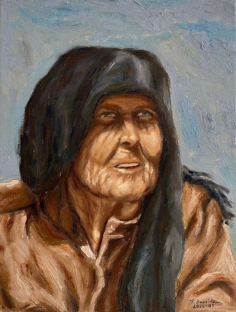 Dried fish seller, at Nazaré. 35 cm x 27 cm, May 2025