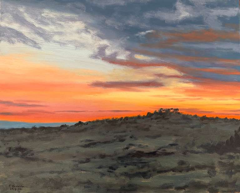 Orange-blue sky. 40 cm x 50 cm, April 2023