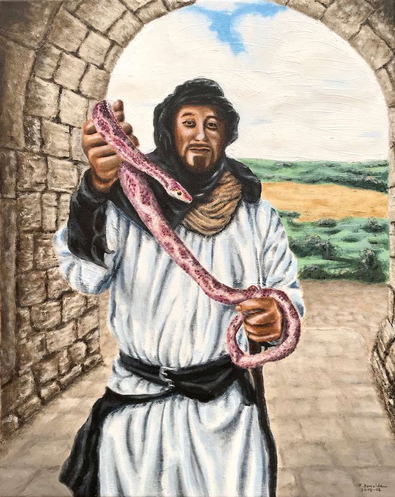 Óbidos medieval fair - The snake charmer. 50 cm x 40 cm, February 2019