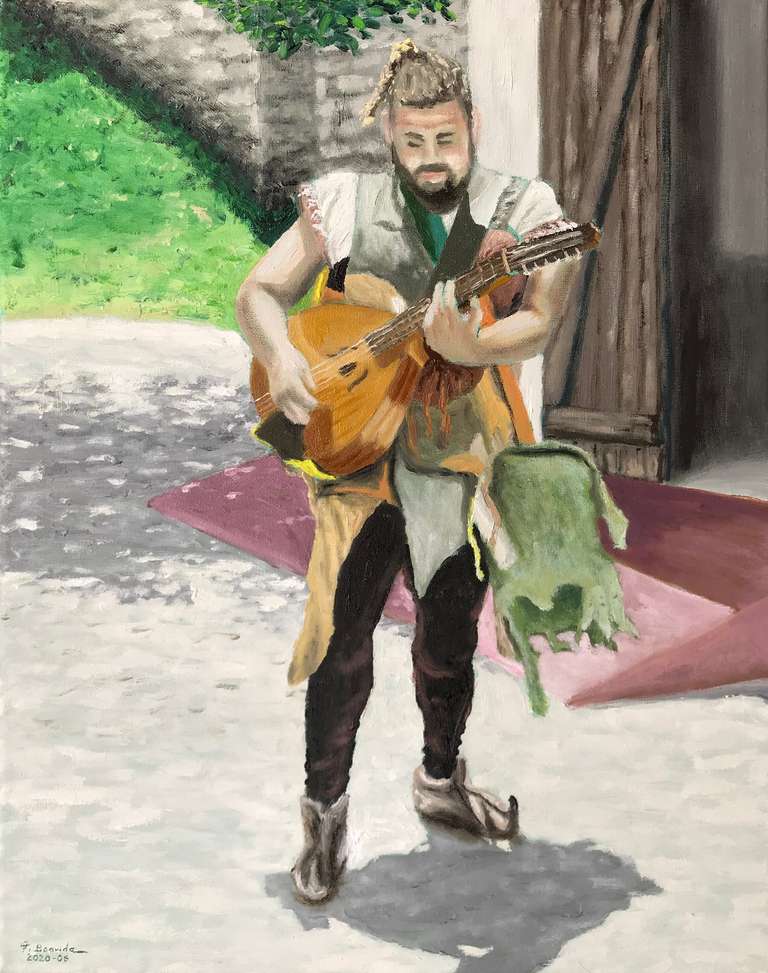 Óbidos medieval fair - The guitarist. 50 cm x 40 cm, June 2020
