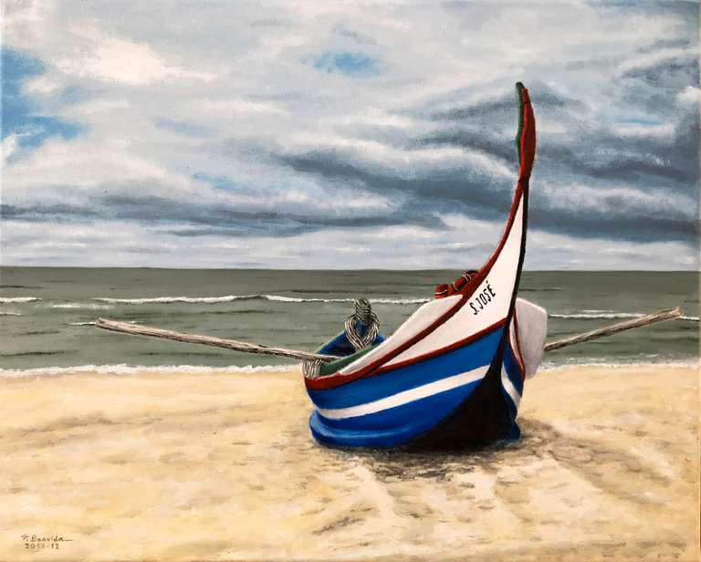 Boat on Mira beach. 40 cm x 50 cm, December 2018