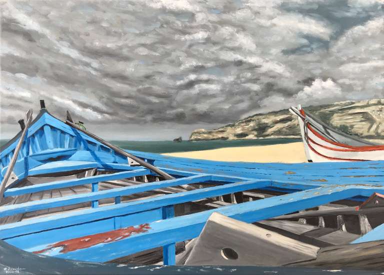 Boats on Nazaré beach. 50 cm x 70 cm, August 2020