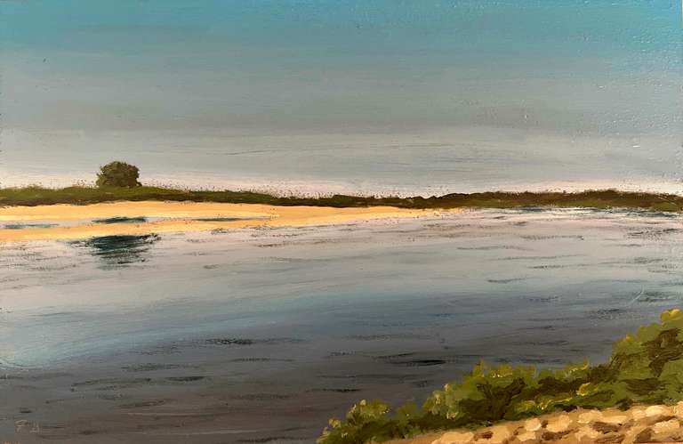The Tagus river at Vila Nova da Barquinha. Oil on wood, 15 cm x 23 cm