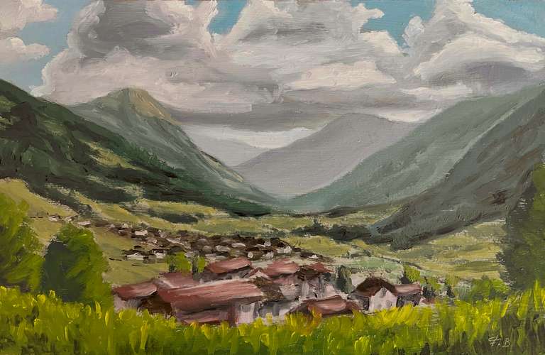 Village. Oil on wood, 15 cm x 23 cm