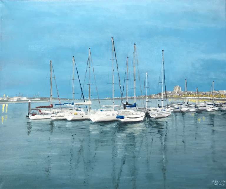 Portimão riverside at dusk. 50 cm x 60 cm. 1500 Euros