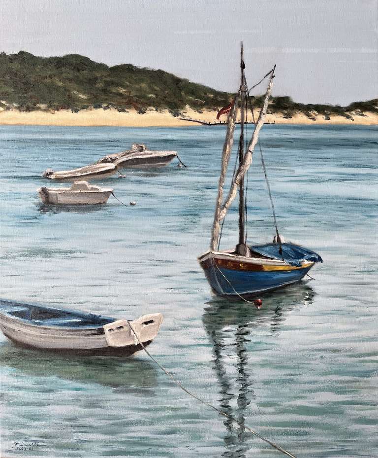 Boats at Vila Nova de Milfontes. 60 cm x 50 cm. 1500 Euros