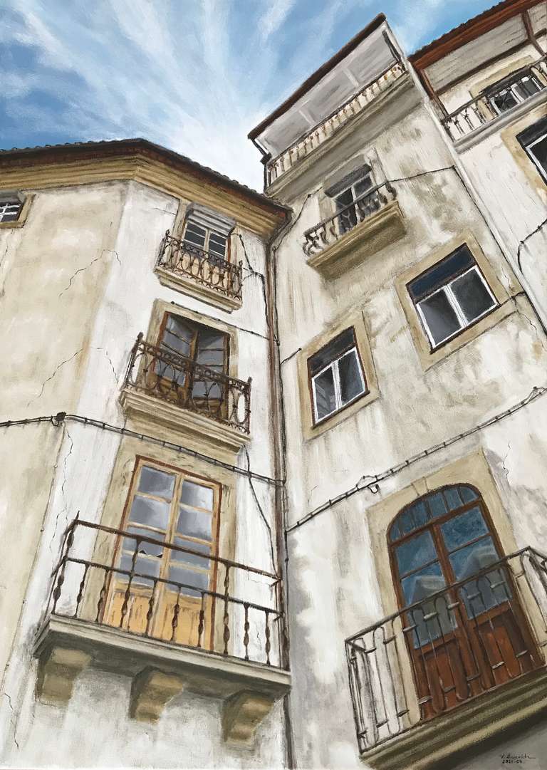 Old houses in downtown Coimbra. 70 cm x 50 cm