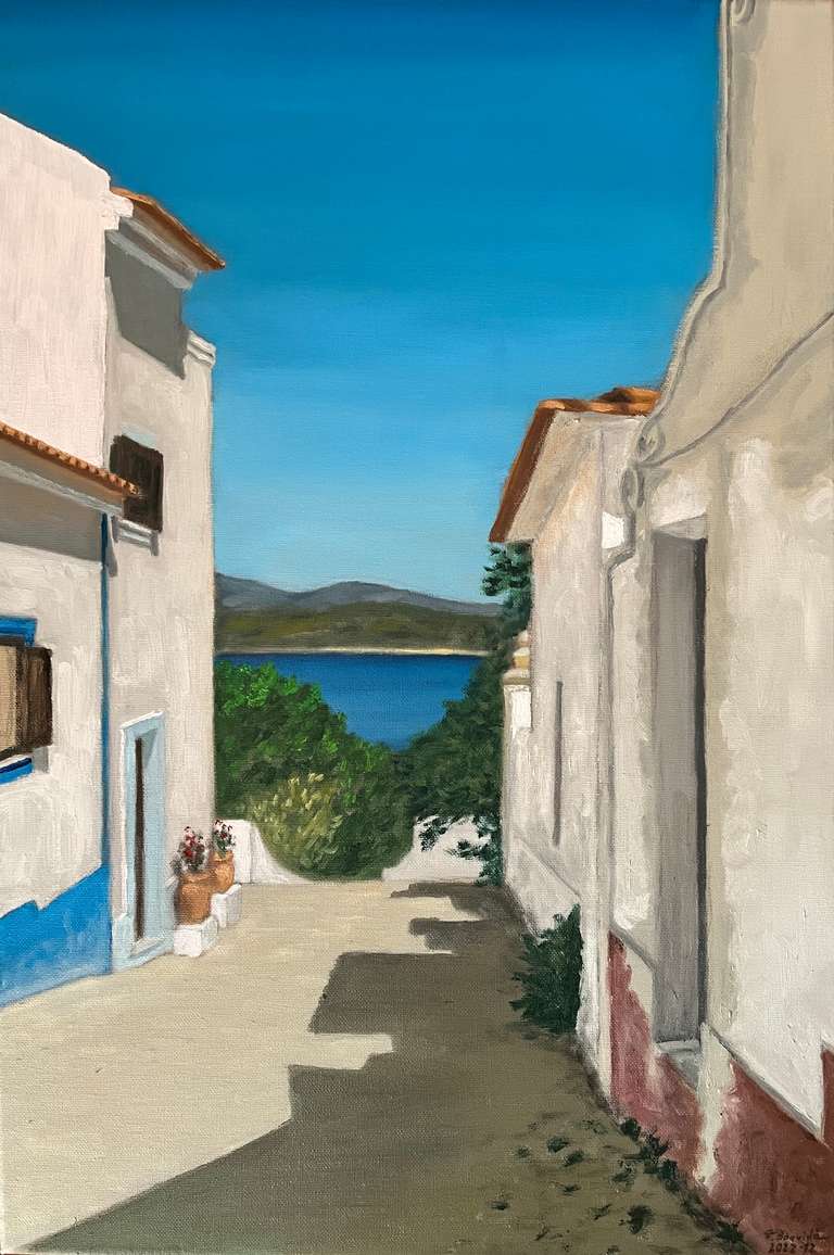 Narrow street in Vila Nova de Milfontes. 60 cm x 40 cm